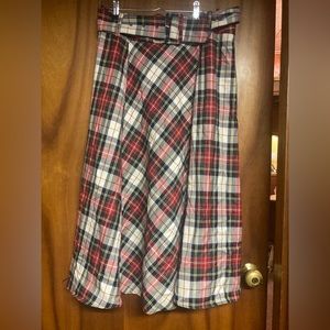 Red plaid midi length belted circle skirt HM
